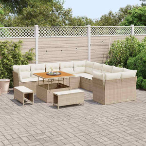 vidaXL Salon de jardin avec coussins 13 pcs Beige et crème résine tressée