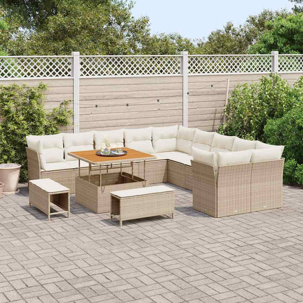vidaXL Salon de jardin avec coussins 13 pcs Beige et crème résine tressée