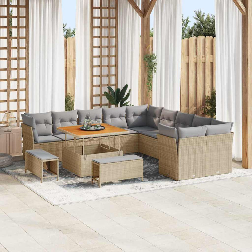 vidaXL Garden Sofa Set with Cushions 13 pcs Beige and Light Grey Poly Rattan