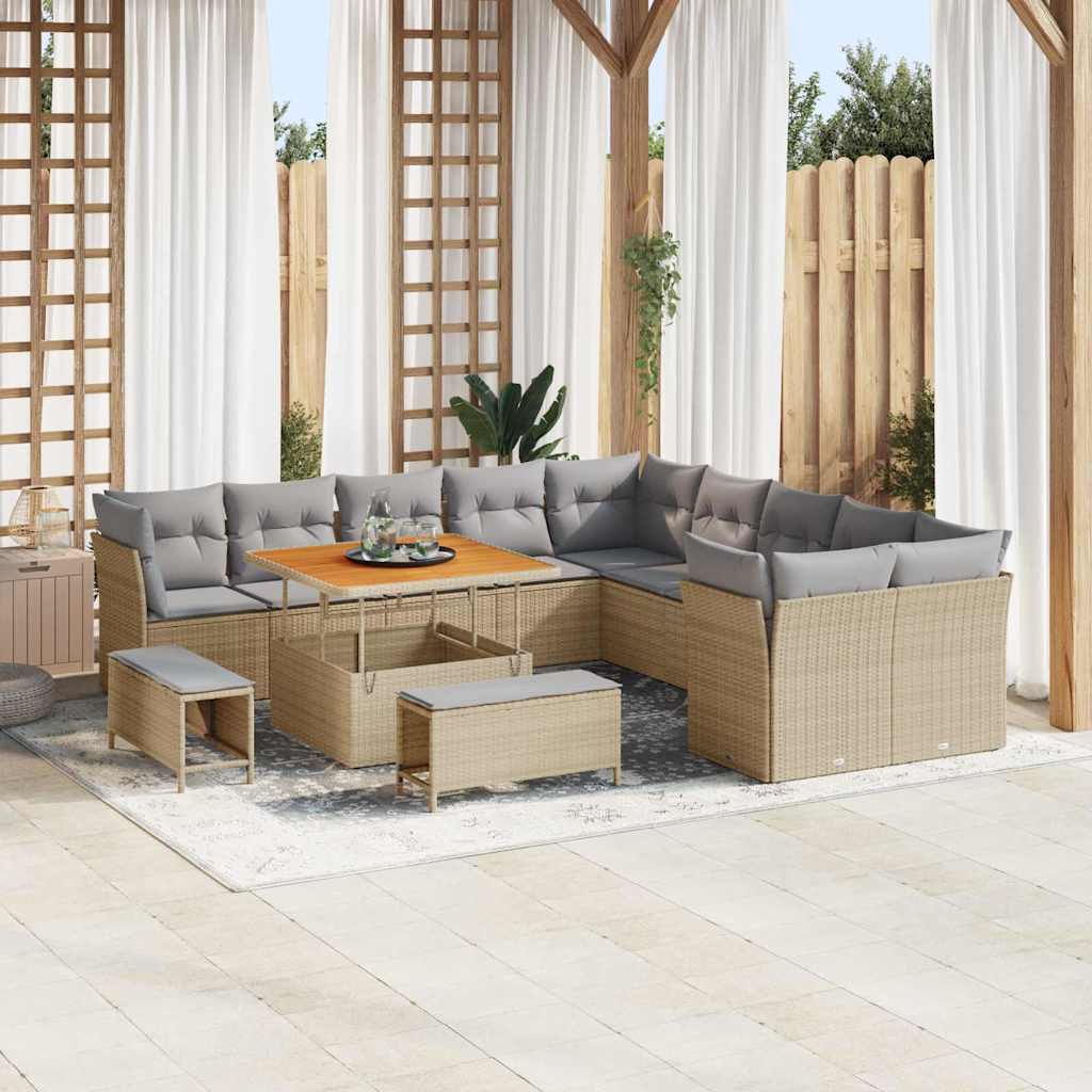 vidaXL Salon de jardin avec coussins 13 pcs Beige et Gris clair Résine tressée