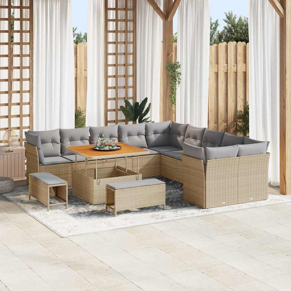 vidaXL Salon de jardin avec coussins 13 pcs Beige et Gris clair Résine tressée