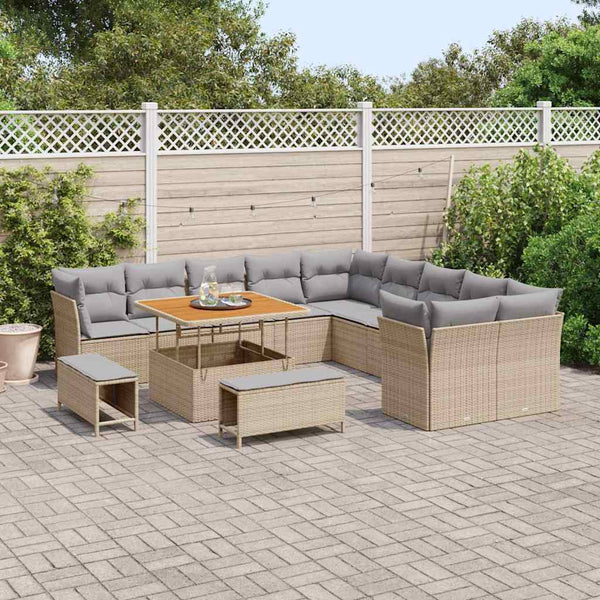 vidaXL Salon de jardin avec coussins 13 pcs Beige et Gris clair Résine tressée
