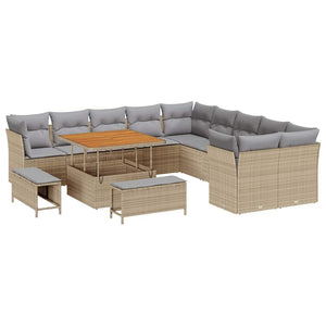 vidaXL Salon de jardin avec coussins 13 pcs Beige et Gris clair Résine tressée