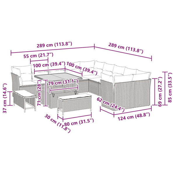 vidaXL Salon de jardin avec coussins 13 pcs Beige et Gris clair Résine tressée