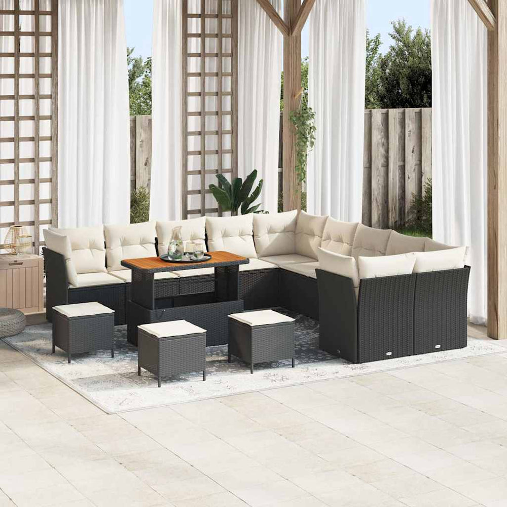 vidaXL Ensemble de canapés de jardin avec coussins 14 pcs Noir et Crème Poly-rotin