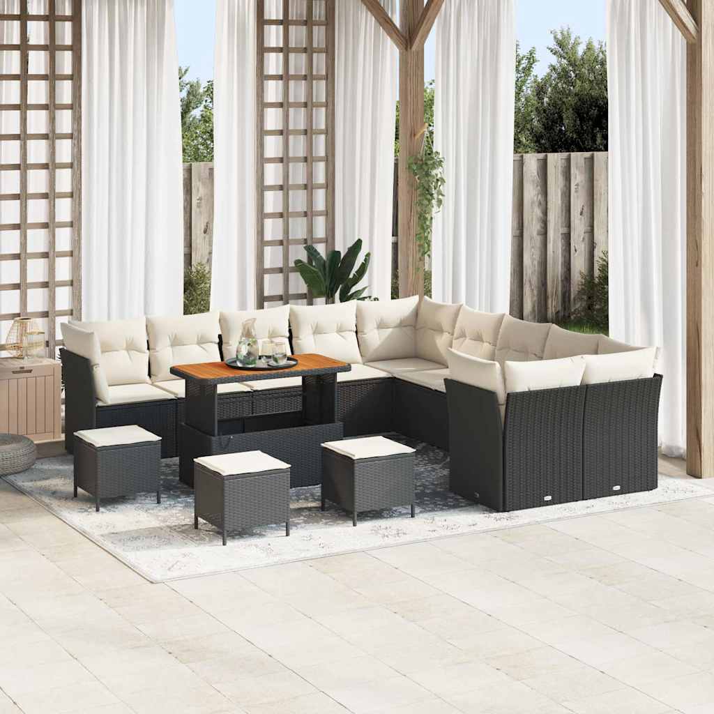 Gartensofa Set 14-teilig Schwarz Creme Rattan