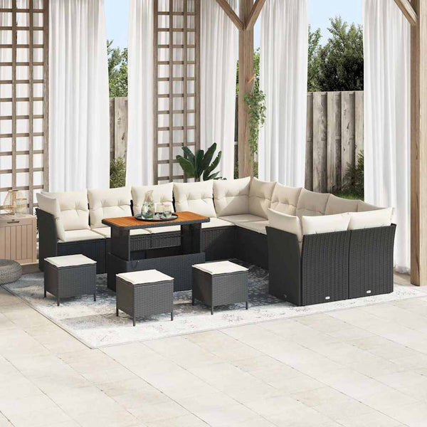 Gartensofa Set 14-teilig Schwarz Creme Rattan