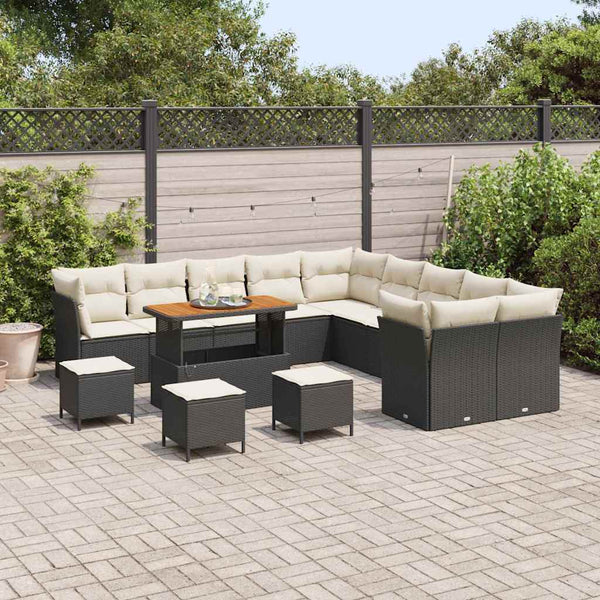 Gartensofa Set 14-teilig Schwarz Creme Rattan