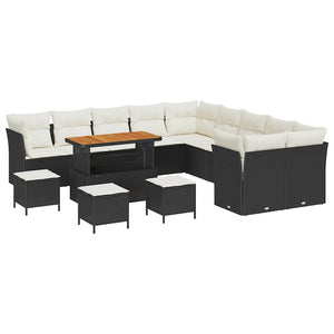 Gartensofa Set 14-teilig Schwarz Creme Rattan