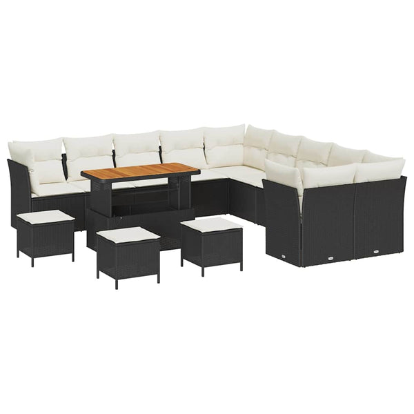 Gartensofa Set 14-teilig Schwarz Creme Rattan