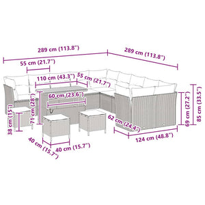 Gartensofa Set 14-teilig Schwarz Creme Rattan