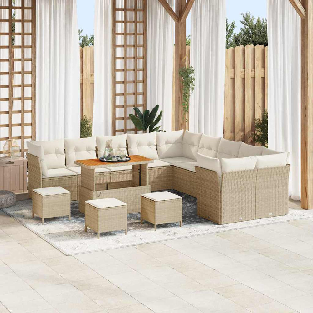 vidaXL Garden Sofa Set with Cushions 14 pcs Beige and Cream Poly Rattan