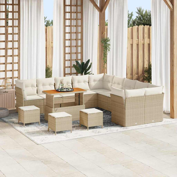 vidaXL Ensemble de canapés de jardin avec coussins 14 pcs Beige et Crème Rotin synthétique