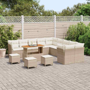 vidaXL Ensemble de canapés de jardin avec coussins 14 pcs Beige et Crème Rotin synthétique