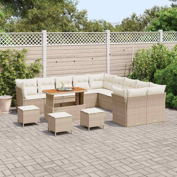 vidaXL Ensemble de canapés de jardin avec coussins 14 pcs Beige et Crème Rotin synthétique