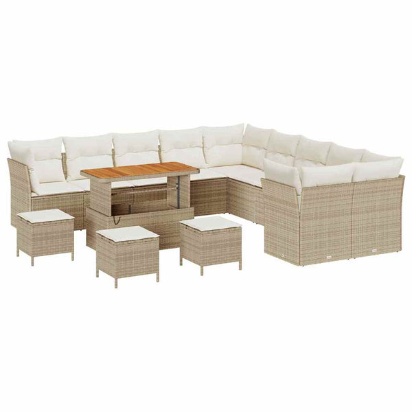 vidaXL Ensemble de canapés de jardin avec coussins 14 pcs Beige et Crème Rotin synthétique
