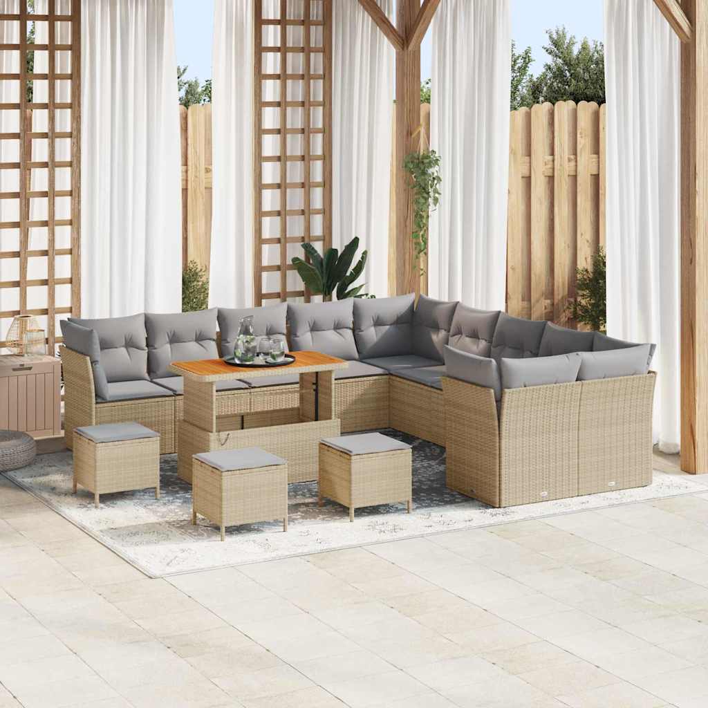 vidaXL Salon de jardin avec coussins 14 pcs Beige et Gris clair Résine tressée
