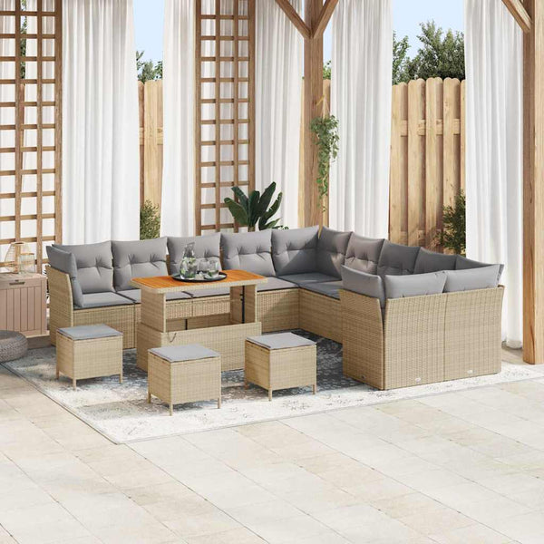 vidaXL Salon de jardin avec coussins 14 pcs Beige et Gris clair Résine tressée
