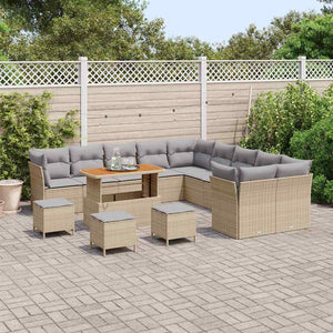 vidaXL Salon de jardin avec coussins 14 pcs Beige et Gris clair Résine tressée
