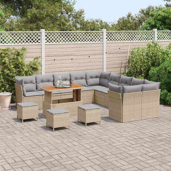 vidaXL Salon de jardin avec coussins 14 pcs Beige et Gris clair Résine tressée