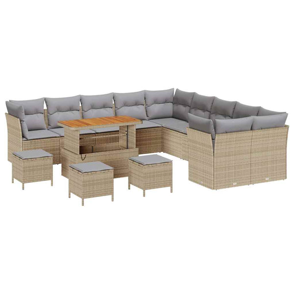 vidaXL Salon de jardin avec coussins 14 pcs Beige et Gris clair Résine tressée