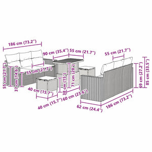 Garten Sofa Set 9-teilig Schwarz/Hellgrau