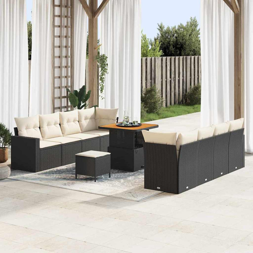 vidaXL Salon de jardin avec coussins 12 pcs Noir et Crème Résine tressée