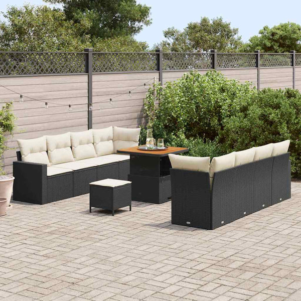Gartensofa Set Schwarz & Creme Poly-Rattan