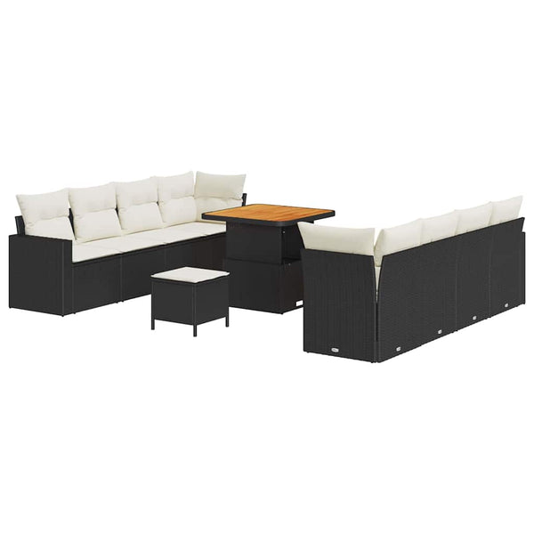 Gartensofa Set Schwarz & Creme Poly-Rattan