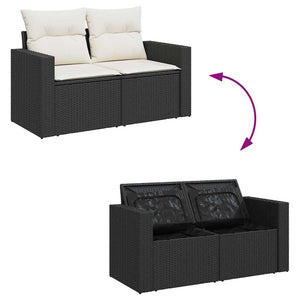 Gartensofa Set Schwarz & Creme Poly-Rattan