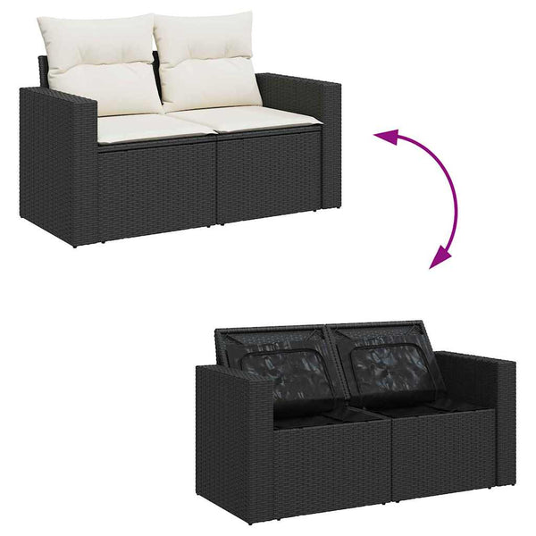 Gartensofa Set Schwarz & Creme Poly-Rattan