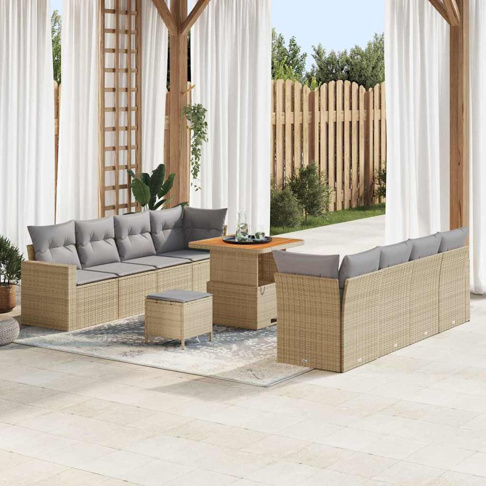 vidaXL Salon de jardin avec coussins 12 pcs Beige et gris clair Résine tressée