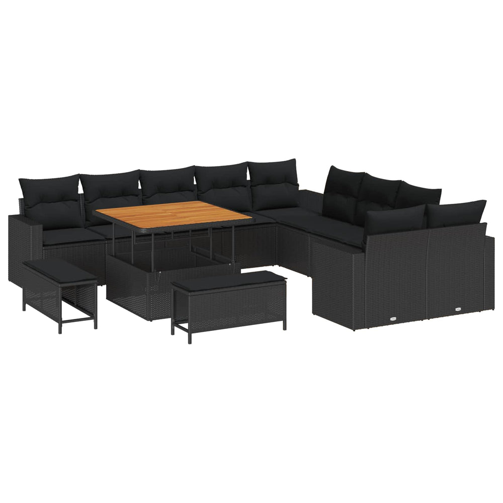 vidaXL Garden Sofa Set with Cushions 17 pcs Black Poly Rattan