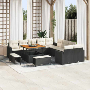 Gartensofa Set Schwarz Creme Poly-Rattan 17-teilig