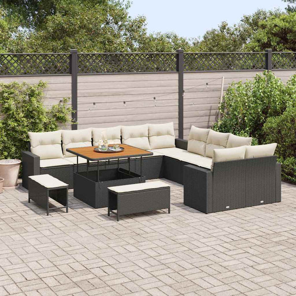 Gartensofa Set Schwarz Creme Poly-Rattan 17-teilig
