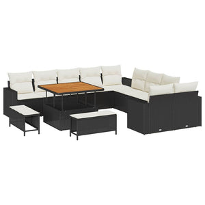 Gartensofa Set Schwarz Creme Poly-Rattan 17-teilig