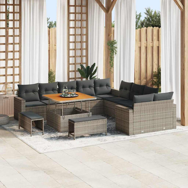 vidaXL Salon de jardin avec coussins 17 pcs Gris Résine tressée