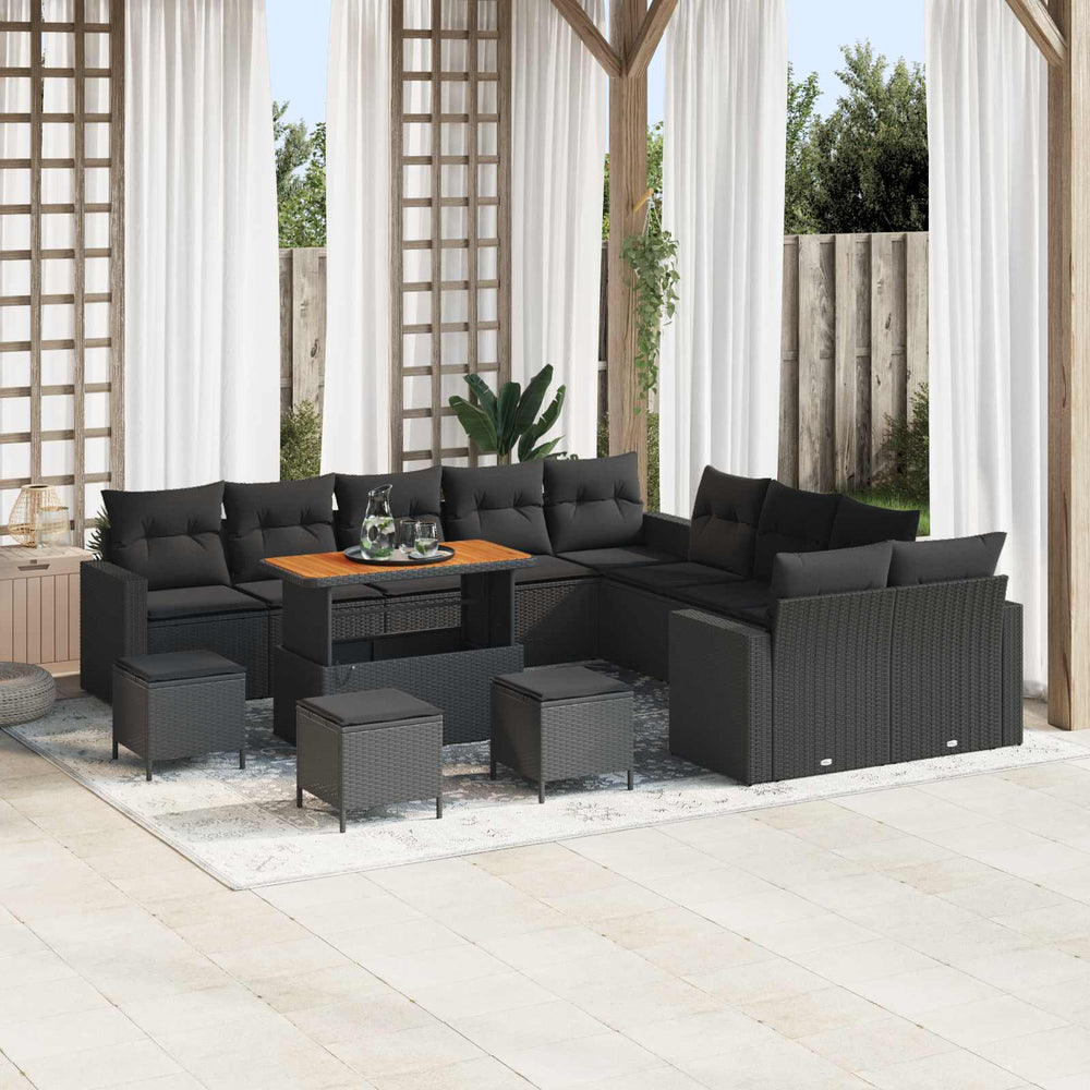 vidaXL Garden Sofa Set with Cushions 18 pcs Black Poly Rattan