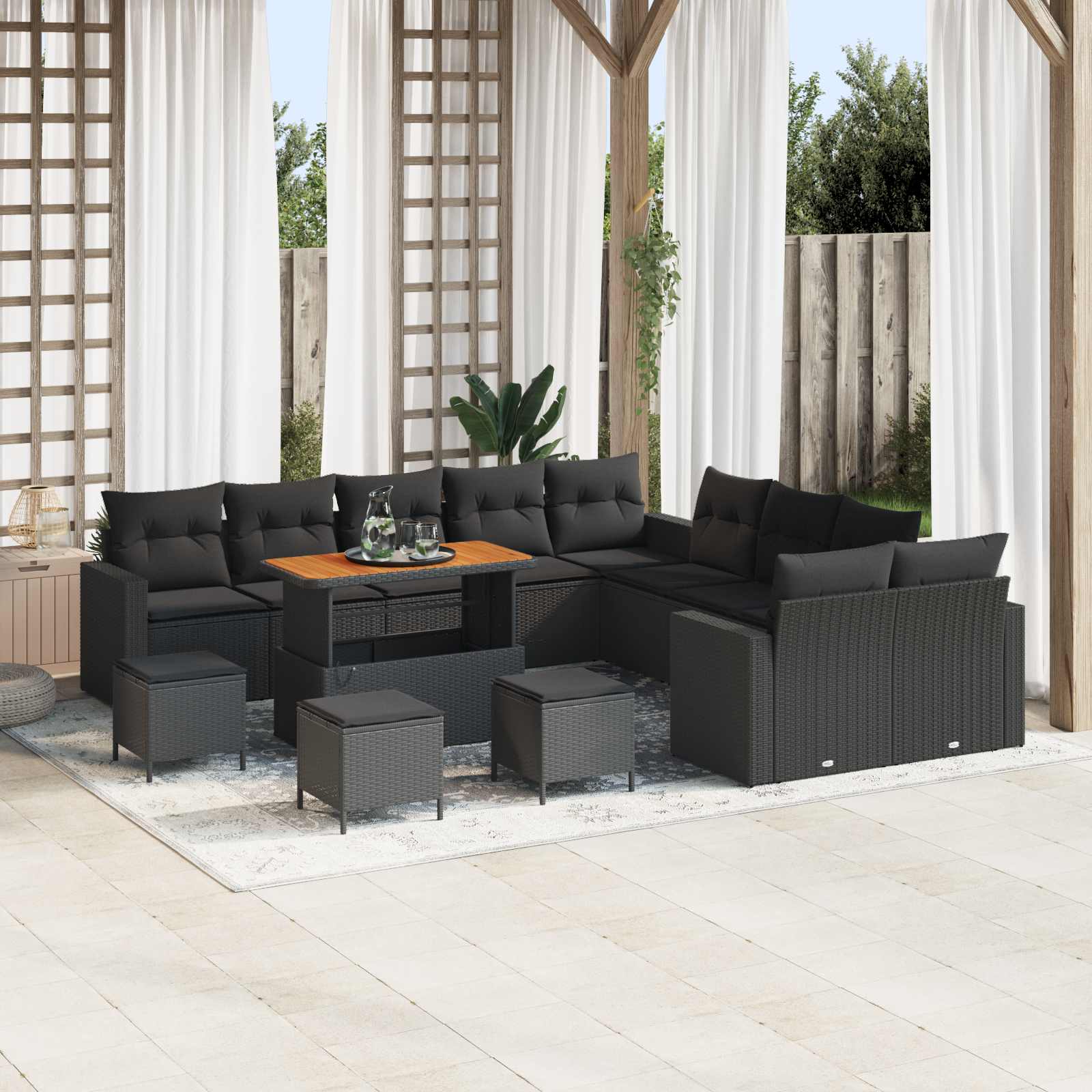 vidaXL Ensemble de canapés de jardin avec coussins 18 pcs Résine tressée noire