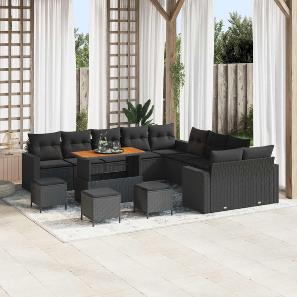 vidaXL Ensemble de canapés de jardin avec coussins 18 pcs Résine tressée noire