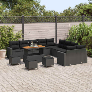 vidaXL Ensemble de canapés de jardin avec coussins 18 pcs Résine tressée noire
