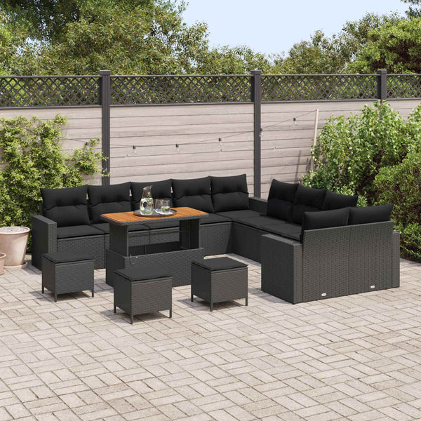 vidaXL Ensemble de canapés de jardin avec coussins 18 pcs Résine tressée noire