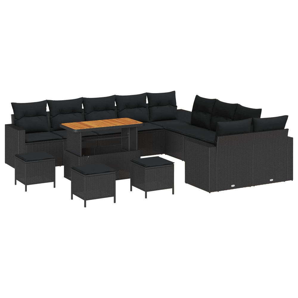 vidaXL Garden Sofa Set with Cushions 18 pcs Black Poly Rattan