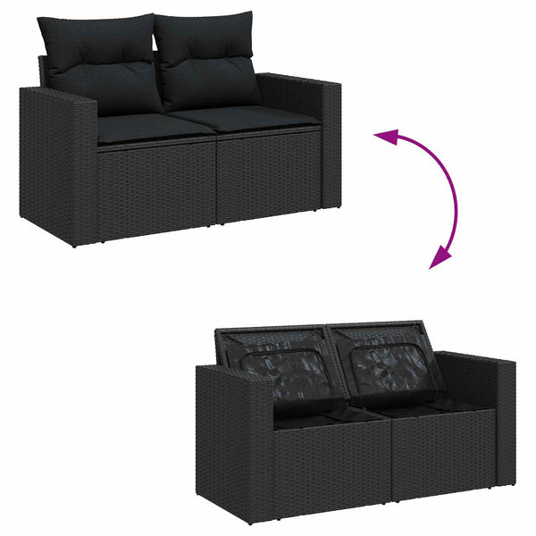 vidaXL Ensemble de canapés de jardin avec coussins 18 pcs Résine tressée noire