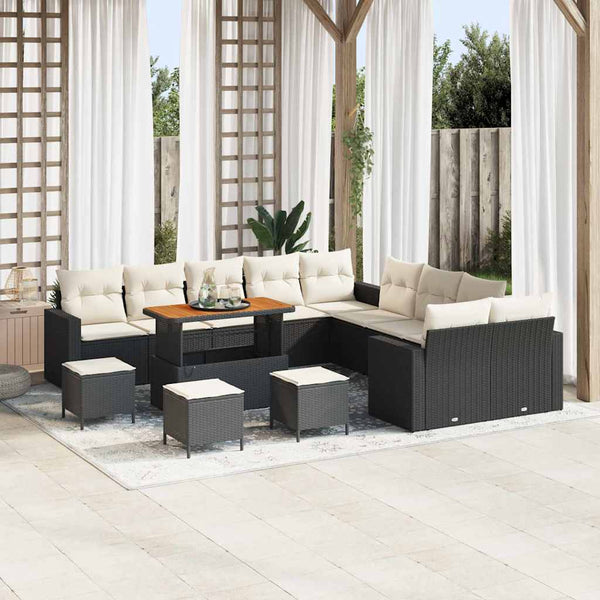 Gartensofa Set Schwarz Creme Poly-Rattan 18-teilig
