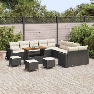 Gartensofa Set Schwarz Creme Poly-Rattan 18-teilig