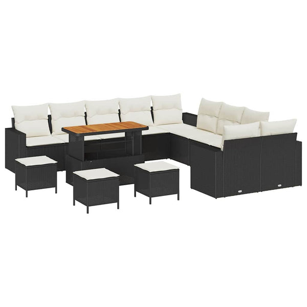 Gartensofa Set Schwarz Creme Poly-Rattan 18-teilig