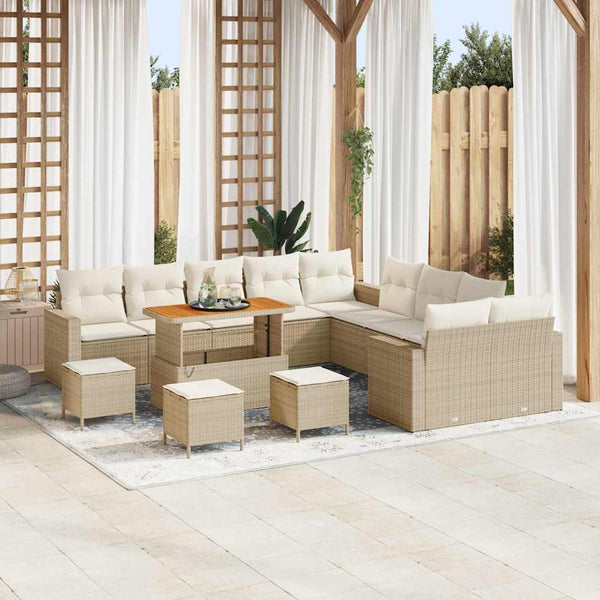 vidaXL Salon de jardin avec coussins 18 pcs Beige et crème Résine tressée