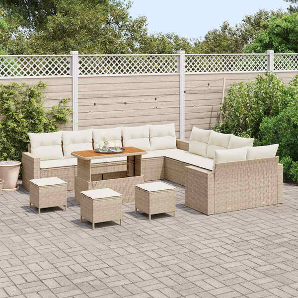 vidaXL Salon de jardin avec coussins 18 pcs Beige et crème Résine tressée