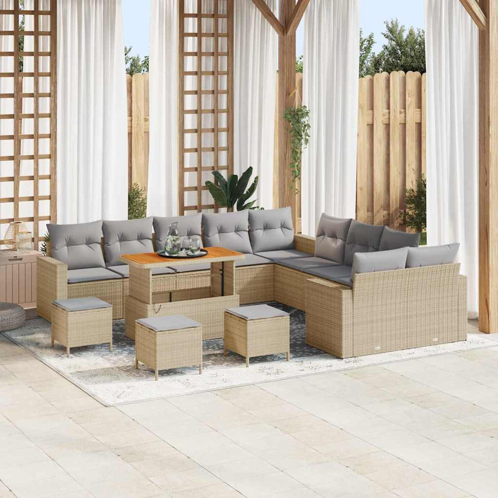 vidaXL Garden Sofa Set with Cushions 18 pcs Beige and Light Grey Poly Rattan